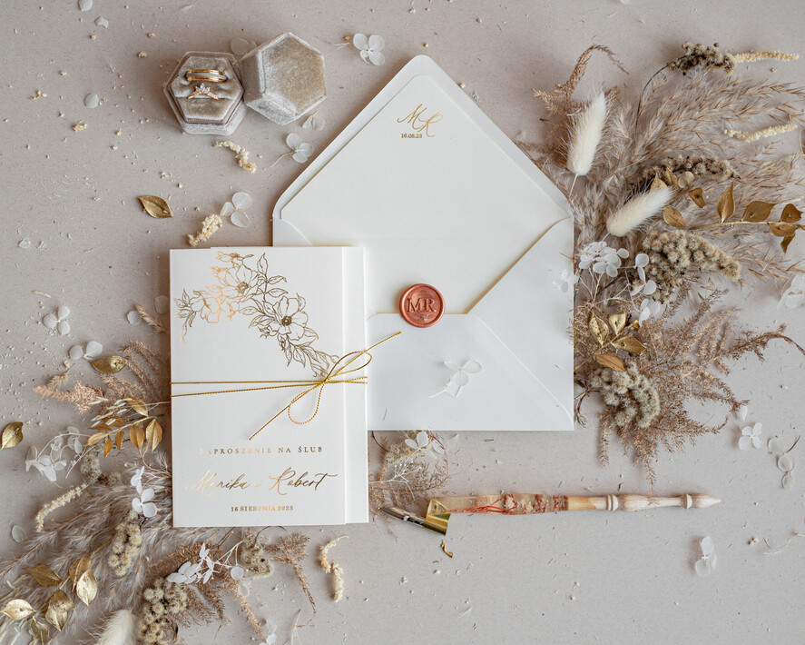 Zaproszenia ślubne Złote Glamour zaproszenia i zawiadomienia ślubne, złote napisy składane zaproszenia ze sznurkiem0