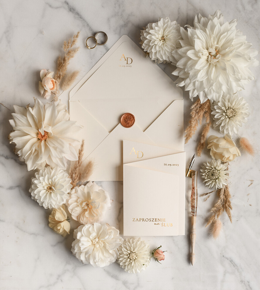 Zaproszenia ślubne Złote Glamour nowoczesne zaproszenia na ślub, glamour złota i srebrna folia, zaproszenia składane na trzy części 1