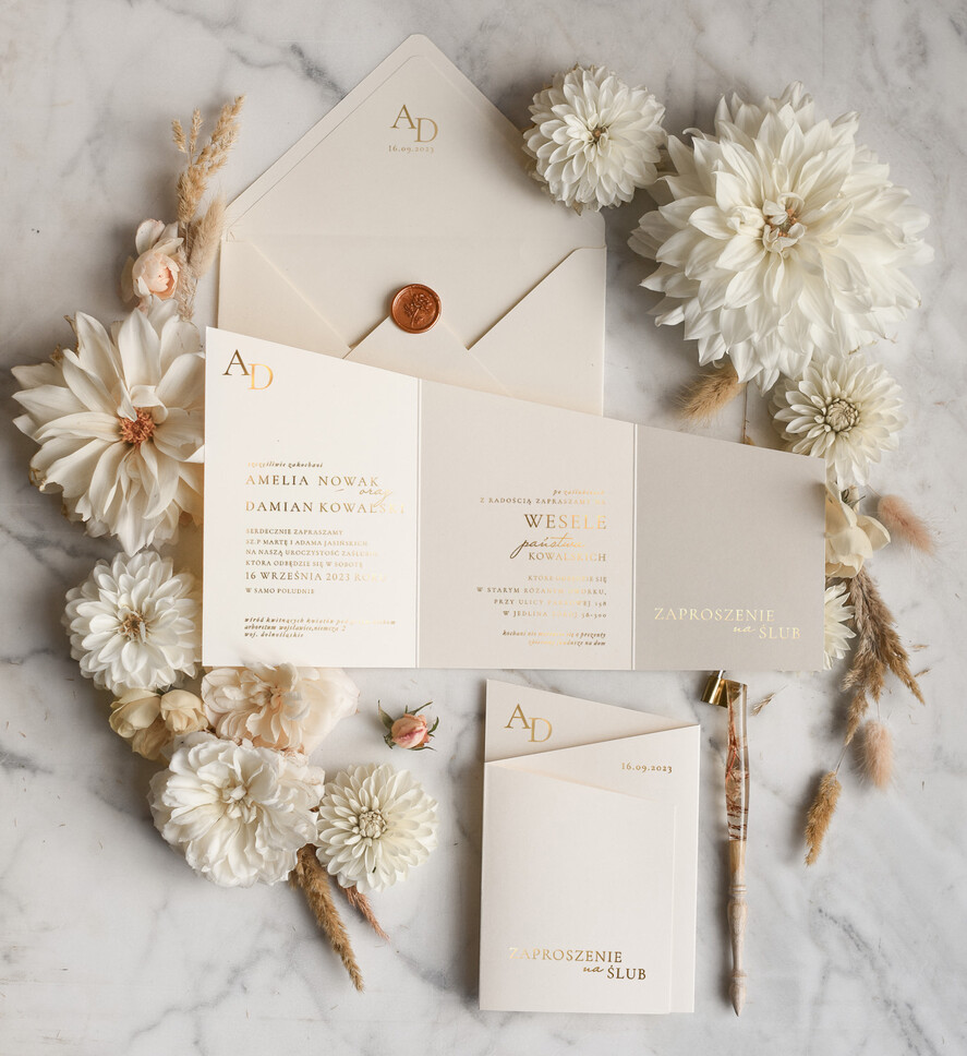 Zaproszenia ślubne Złote Glamour nowoczesne zaproszenia na ślub, glamour złota i srebrna folia, zaproszenia składane na trzy części 0