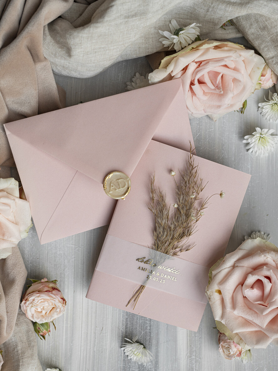 Zaproszenia ślubne Złote Glamour Oryginalne Zaproszenia Na Ślub Idealne Na Wesele W Plenerze, Eleganckie Zaproszenie Ślubne Z Trawą Pampasową, Złote Zaproszenia Na Ślub I Wesele, Trawa Pampasowa Na Zaproszeniach Ślubnych4