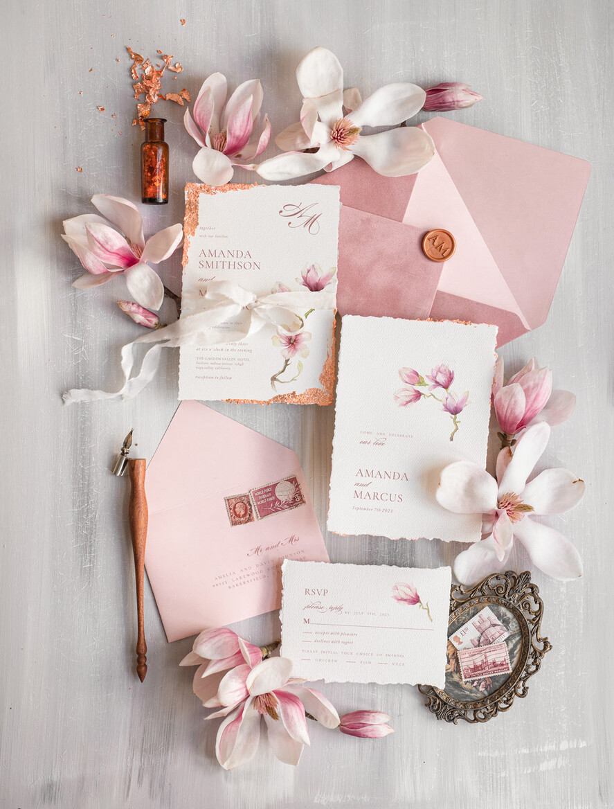 Zaproszenia ślubne Złote Glamour Darte zaproszenia ślubne z płatkami złota, delikatne zaproszenia na ślub ze złotem, zaproszenie glamour z jedwabną wstążką złote zaproszenia na ślub2