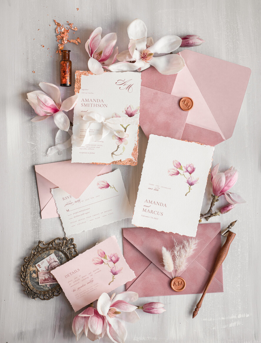 Zaproszenia ślubne Złote Glamour Darte zaproszenia ślubne z płatkami złota, delikatne zaproszenia na ślub ze złotem, zaproszenie glamour z jedwabną wstążką złote zaproszenia na ślub4