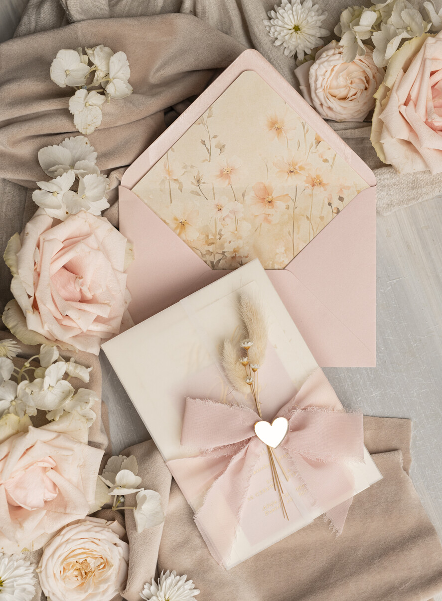 Zaproszenia ślubne Złote Glamour eleganckie zaproszenie na ślub z suszonym dmuszkiem, wyjątkowe zaproszenia ślubne z dmuszkiem, zaproszenia na ślub w stylu glamour10