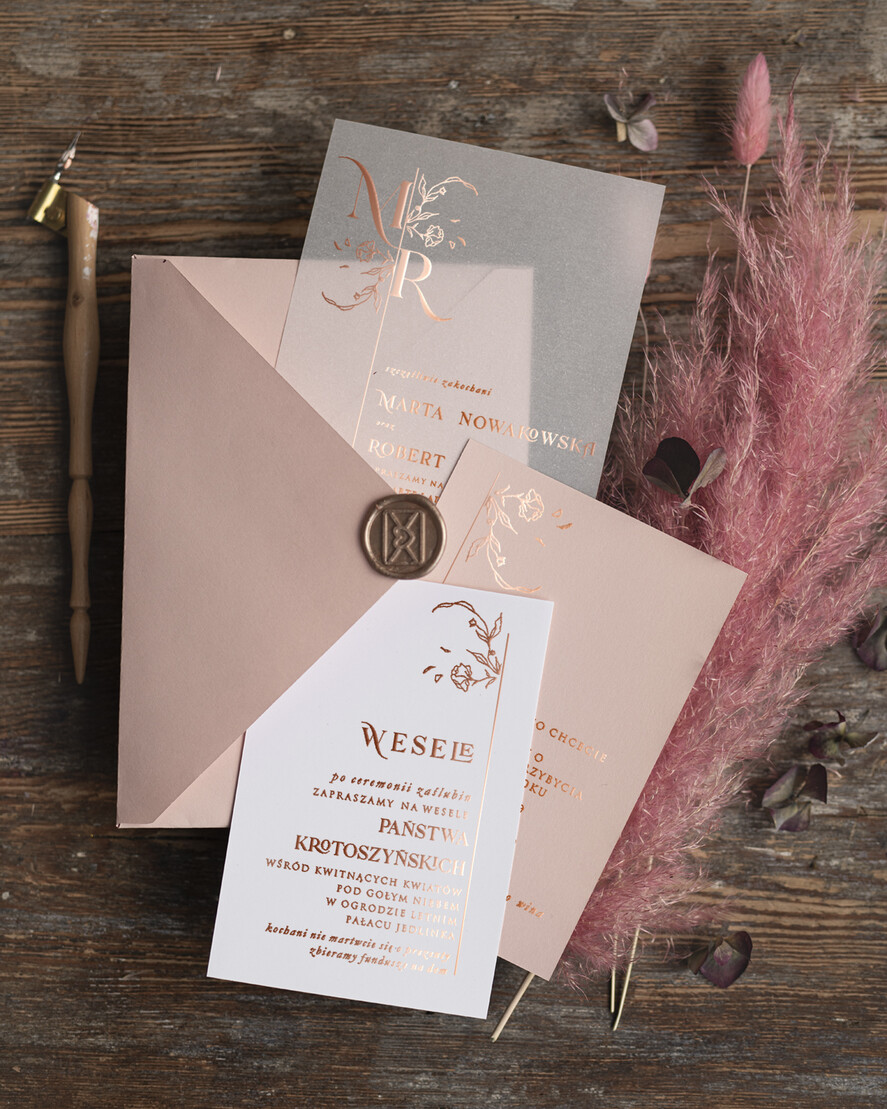 Zaproszenia ślubne Złote Glamour Rose Gold Minimalistyczne zaproszenia ślubne, złocone zaproszenie ślubne Proste zaproszenie na ślub Róż i Kalka 1
