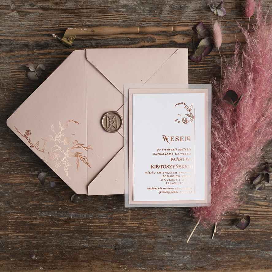 Zaproszenia ślubne Złote Glamour Rose Gold Minimalistyczne zaproszenia ślubne, złocone zaproszenie ślubne Proste zaproszenie na ślub Róż i Kalka 2