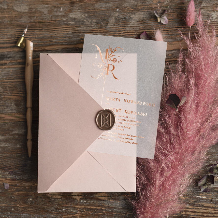 Zaproszenia ślubne Złote Glamour Rose Gold Minimalistyczne zaproszenia ślubne, złocone zaproszenie ślubne Proste zaproszenie na ślub Róż i Kalka 3