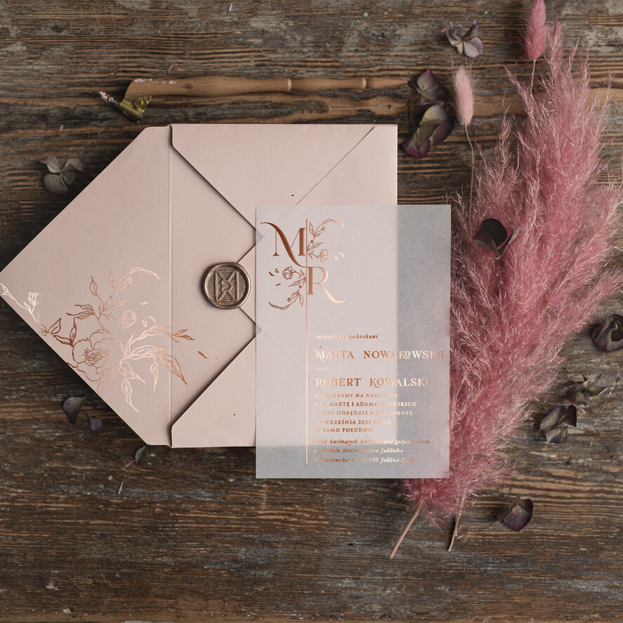 Zaproszenia ślubne Złote Glamour Rose Gold Minimalistyczne zaproszenia ślubne, złocone zaproszenie ślubne Proste zaproszenie na ślub Róż i Kalka 4