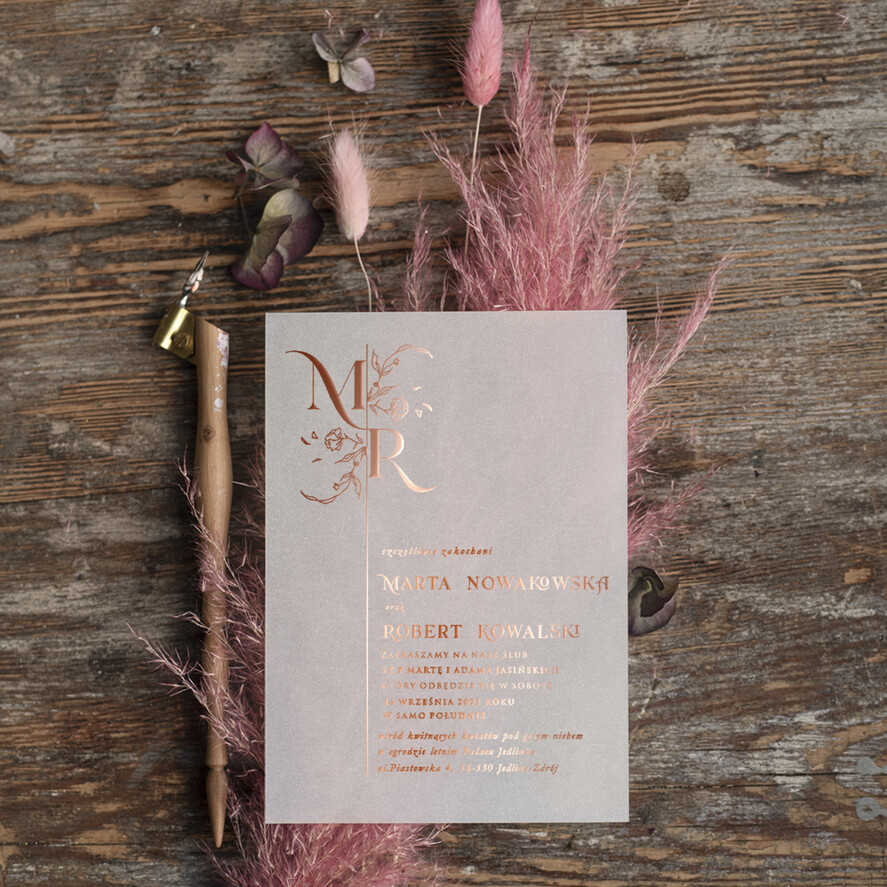 Zaproszenia ślubne Złote Glamour Rose Gold Minimalistyczne zaproszenia ślubne, złocone zaproszenie ślubne Proste zaproszenie na ślub Róż i Kalka 5