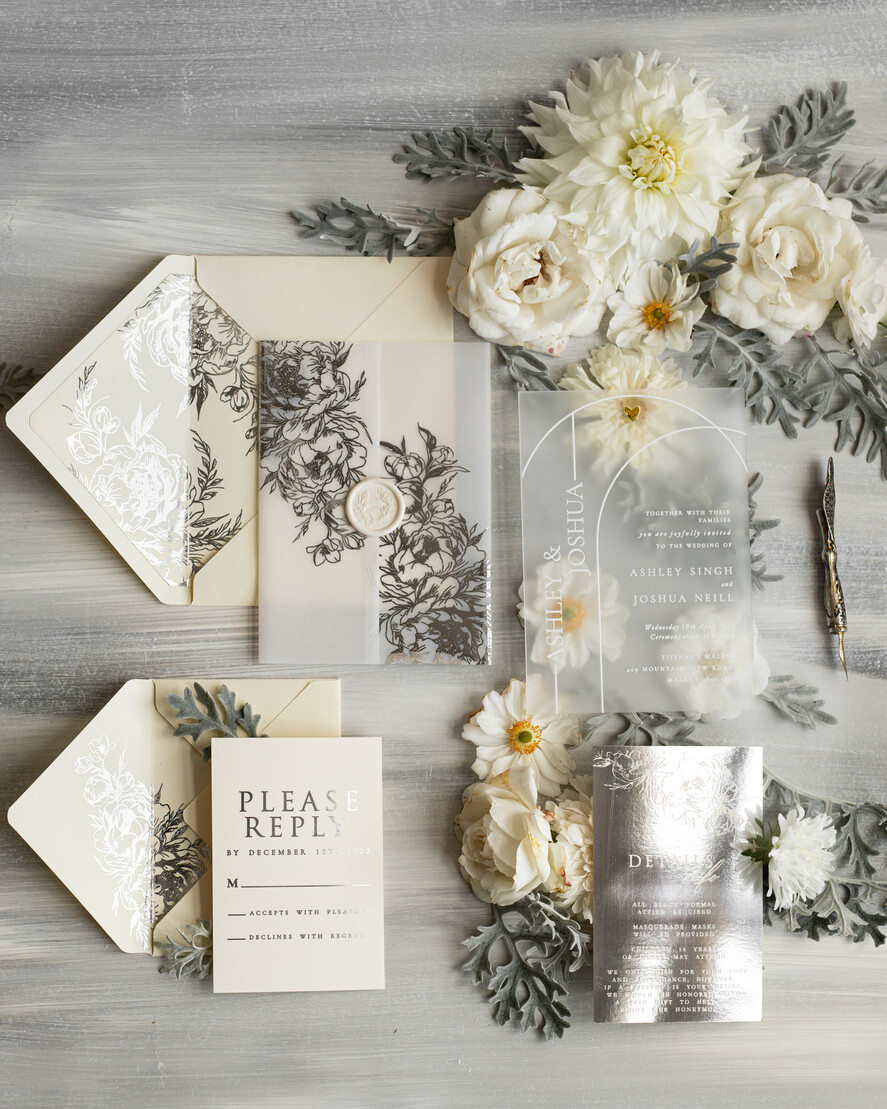 Zaproszenia ślubne Złote Glamour zaproszenia na ślub z satynowej pleksy, zaproszenia na wesele z akrylu, zaproszenia slubne z lakiem, elrganckie zaproszenia na slub2