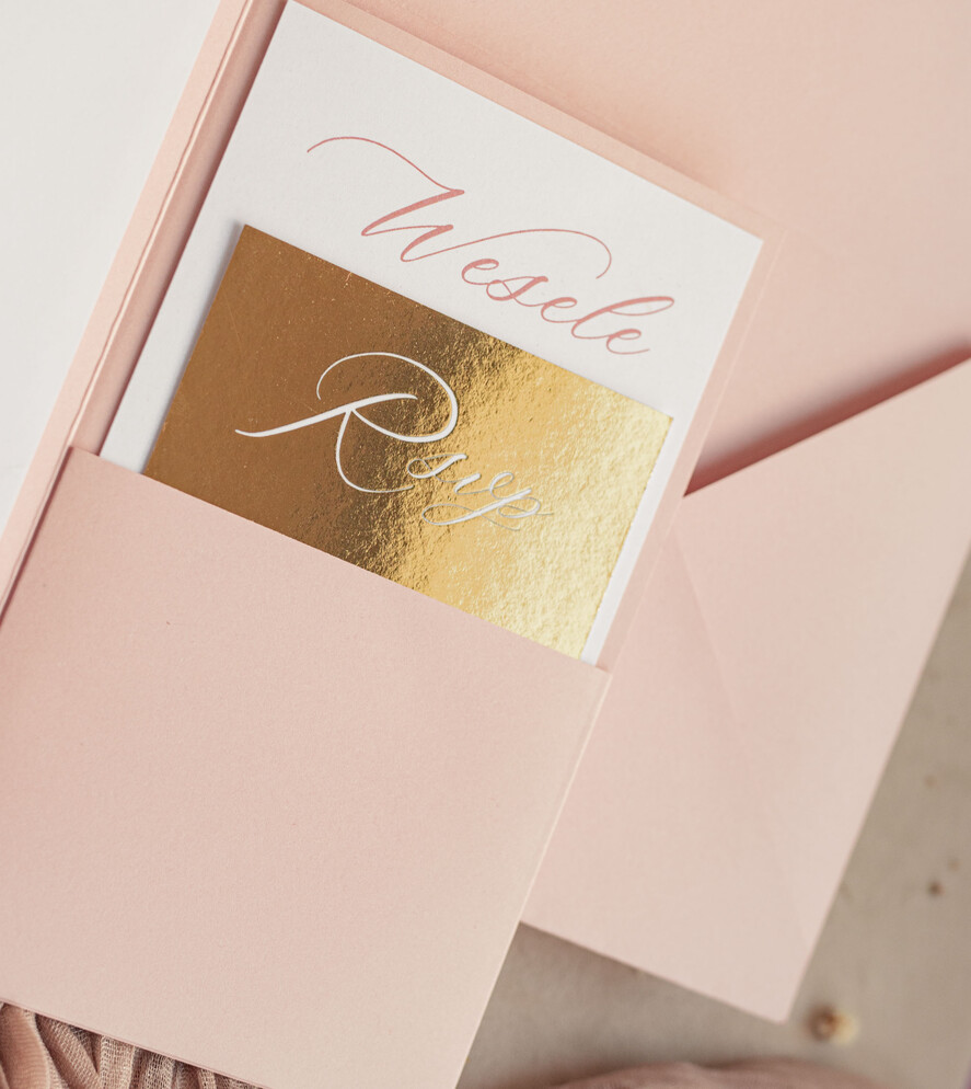 Zaproszenia ślubne Złote Glamour złote zaproszenia ślubne z lustrzanym monogramem, różowe zaproszenie na ślub złocone, zaoriszenia na slub cywilny pudrowy róż  2