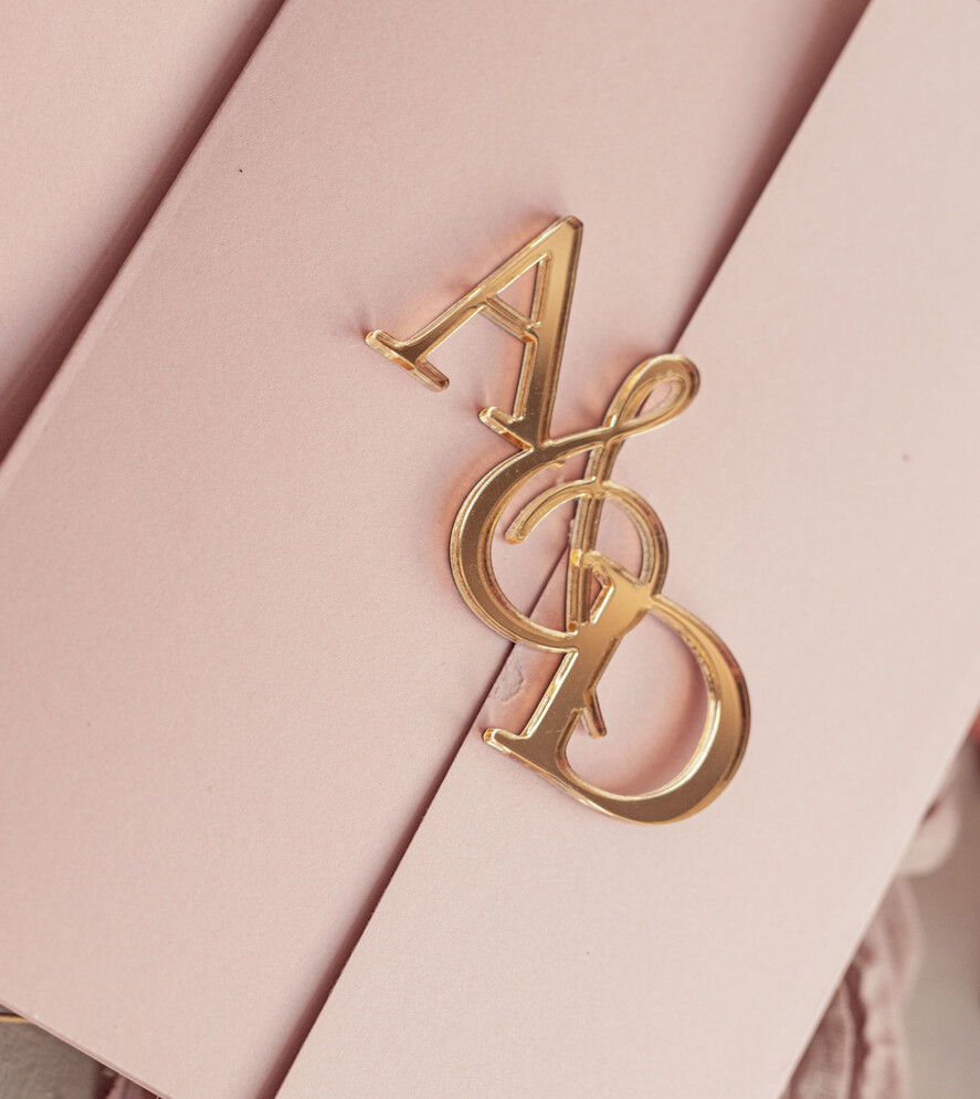 Zaproszenia ślubne Złote Glamour złote zaproszenia ślubne z lustrzanym monogramem, różowe zaproszenie na ślub złocone, zaoriszenia na slub cywilny pudrowy róż  7