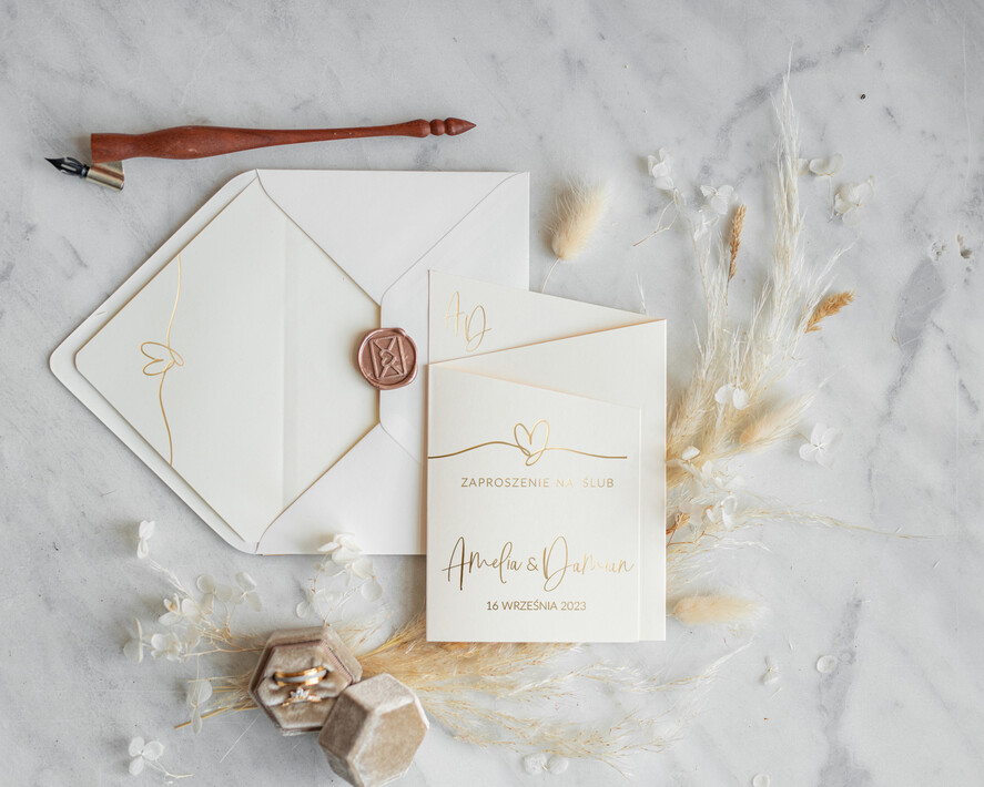 Zaproszenia ślubne Złote Glamour minimalistyczne zlote zaproszenia na ślub, składane zaproszenia ślubne proste zaproszenie na ślub złocone1