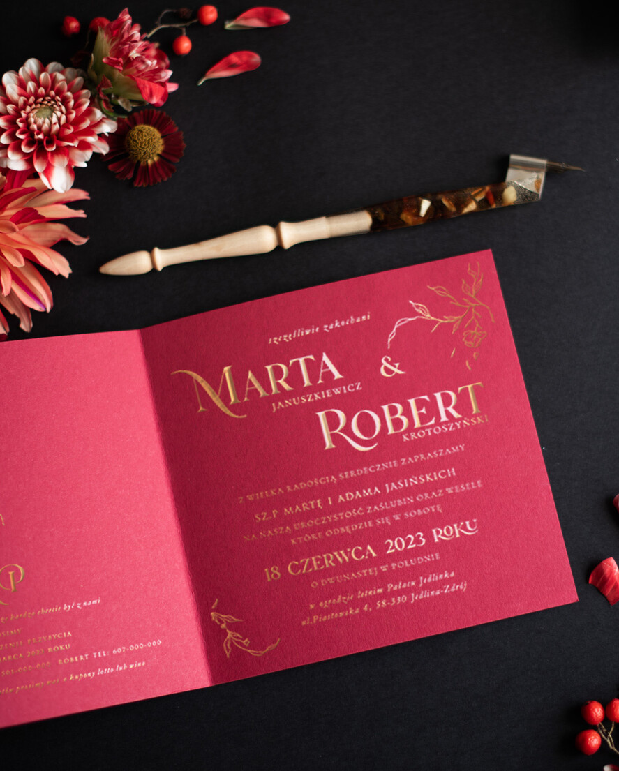 Zaproszenia ślubne Złote Glamour Ekskluzywne  Minimalistyczne zaproszenia ślubne, Welurowe zaproszenie ślubne Bordowe zaproszenie na ślub Welur2