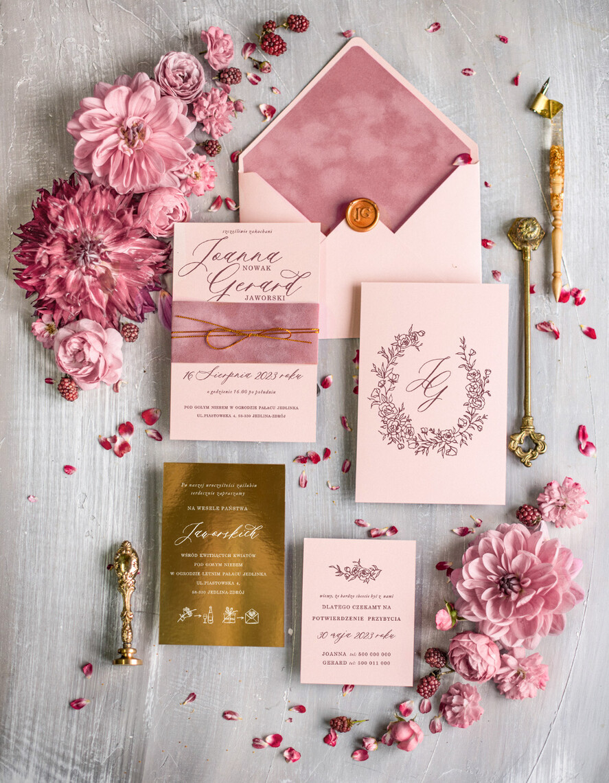 Zaproszenia ślubne Złote Glamour Ekskluzywne  Minimalistyczne zaproszenia ślubne, Welurowe zaproszenie ślubne Nowoczesne zaproszenie na ślub Welur0