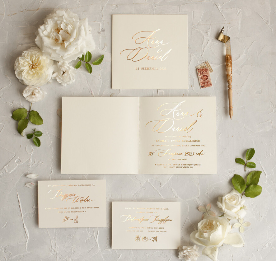 Zaproszenia ślubne Złote Glamour Złote  Minimalistyczne zaproszenia ślubne,  proste złocone zaproszenie ślubne Nowoczesne zaproszenie na ślub2