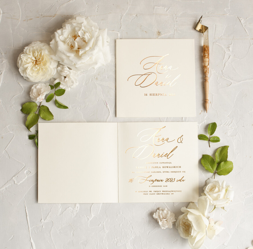 Zaproszenia ślubne Złote Glamour Złote  Minimalistyczne zaproszenia ślubne,  proste złocone zaproszenie ślubne Nowoczesne zaproszenie na ślub5