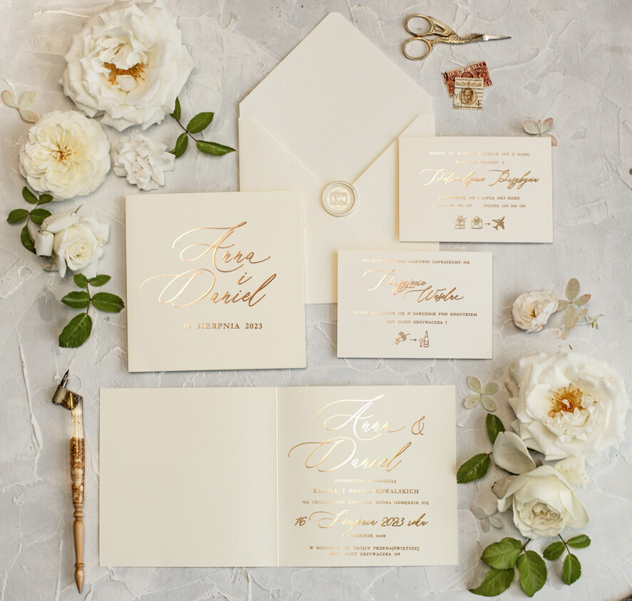 Zaproszenia ślubne Złote Glamour Złote  Minimalistyczne zaproszenia ślubne,  proste złocone zaproszenie ślubne Nowoczesne zaproszenie na ślub0
