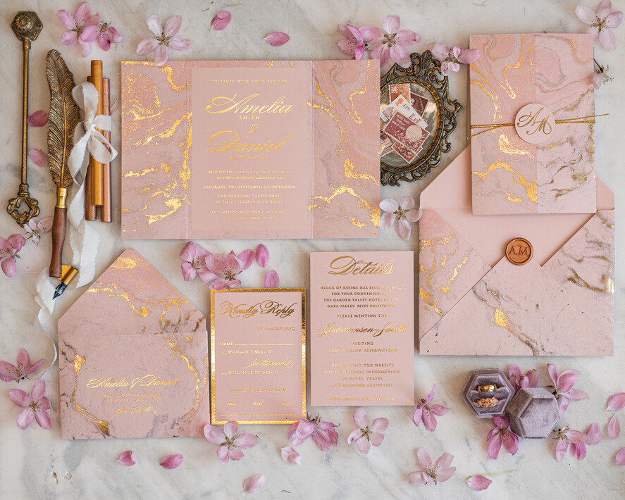 Zaproszenia ślubne Złote Glamour Marmurkowe Zaproszenia Ślubne Różowe złote Zaproszenie na Ślub Glamour Złocone Zaproszenia na Ślub Cywilny13