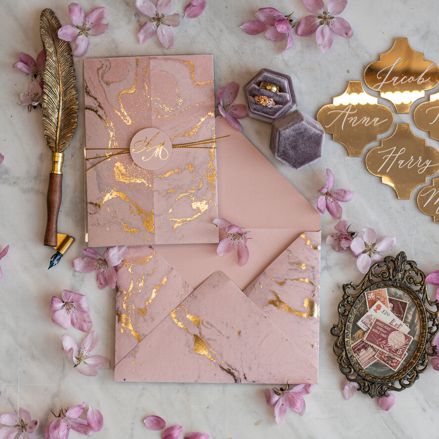 Zaproszenia ślubne Złote Glamour Marmurkowe Zaproszenia Ślubne Różowe złote Zaproszenie na Ślub Glamour Złocone Zaproszenia na Ślub Cywilny3