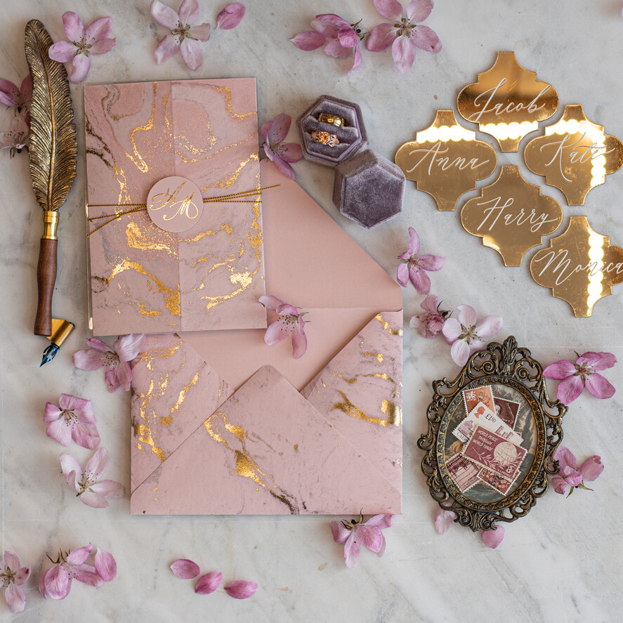 Zaproszenia ślubne Złote Glamour Marmurkowe Zaproszenia Ślubne Różowe złote Zaproszenie na Ślub Glamour Złocone Zaproszenia na Ślub Cywilny4