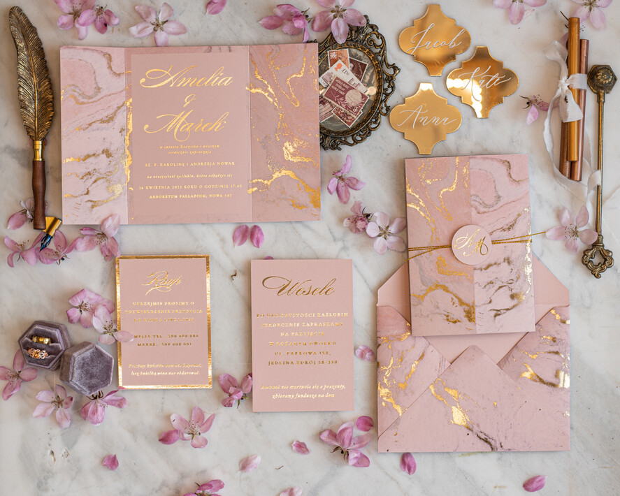 Zaproszenia ślubne Złote Glamour Marmurkowe Zaproszenia Ślubne Różowe złote Zaproszenie na Ślub Glamour Złocone Zaproszenia na Ślub Cywilny6