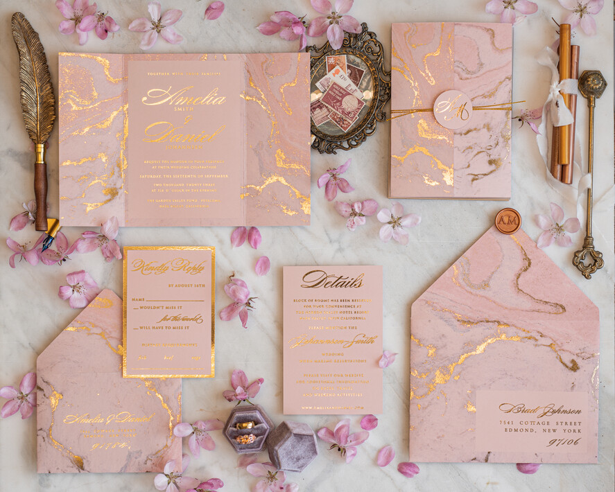 Zaproszenia ślubne Złote Glamour Marmurkowe Zaproszenia Ślubne Różowe złote Zaproszenie na Ślub Glamour Złocone Zaproszenia na Ślub Cywilny0
