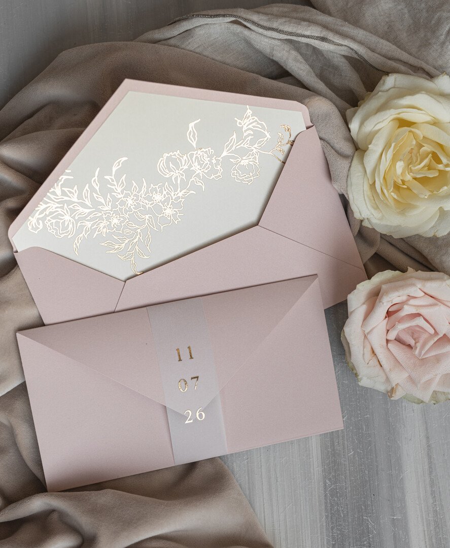 Zaproszenia ślubne Złote Glamour eleganckie złote zaproszenia ślubne, delikatne zaproszenie na ślub, zaproszenie ślubne w stylu glamour, złote litery na zaproszeniach ślubnych, zaproszenia ślubne składane w kopertę 12