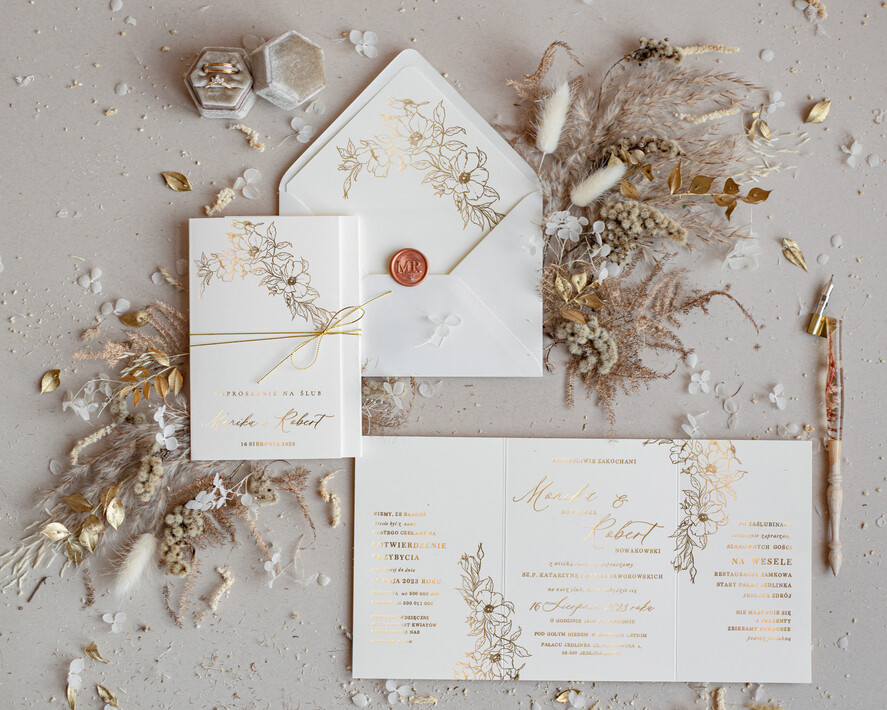 Zaproszenia ślubne Złote Glamour modne zaproszenia na ślub, idealne na wesele ze złotem0