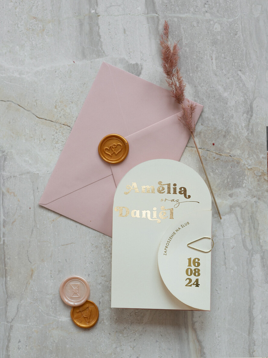 Zaproszenia ślubne Złote Glamour Kremowo złote Nowoczesne Zaproszenia ślubne Składane Serce złote, Złocone Minimalistyczne Zaproszenie na Ślub Cywilny i Kościelny, Proste Zaproszenie ślubne8