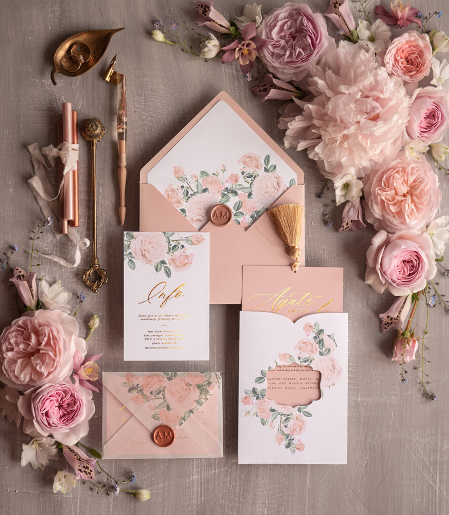 Zaproszenia ślubne Złote Glamour ekskluzywne zaproszenia ślubne złote luksusowe zaproszenia na ślub boho kwiaty w kopercie i etui1