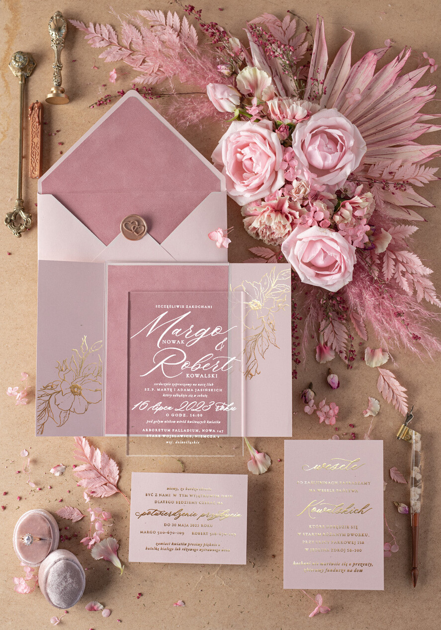 Zaproszenia ślubne Złote Glamour nowoczesne zaproszenia ślubne nowoczesny styl glamour zaproszenia ślubne z welurem 0