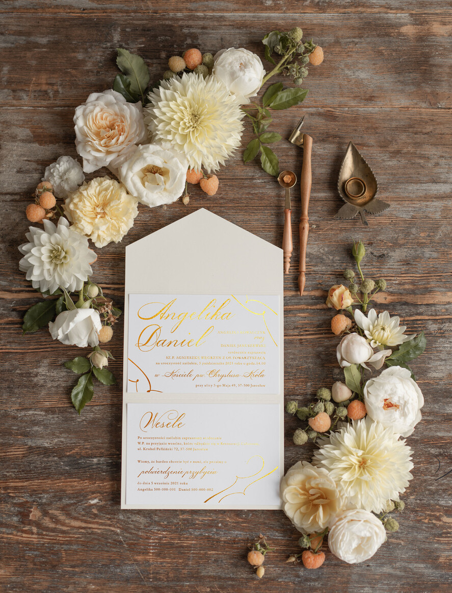 Zaproszenia ślubne Złote Glamour złote nowoczesne zaproszenia ślubne złocone  minimalistyczne zaproszenie na ślub cywilny w folderze3