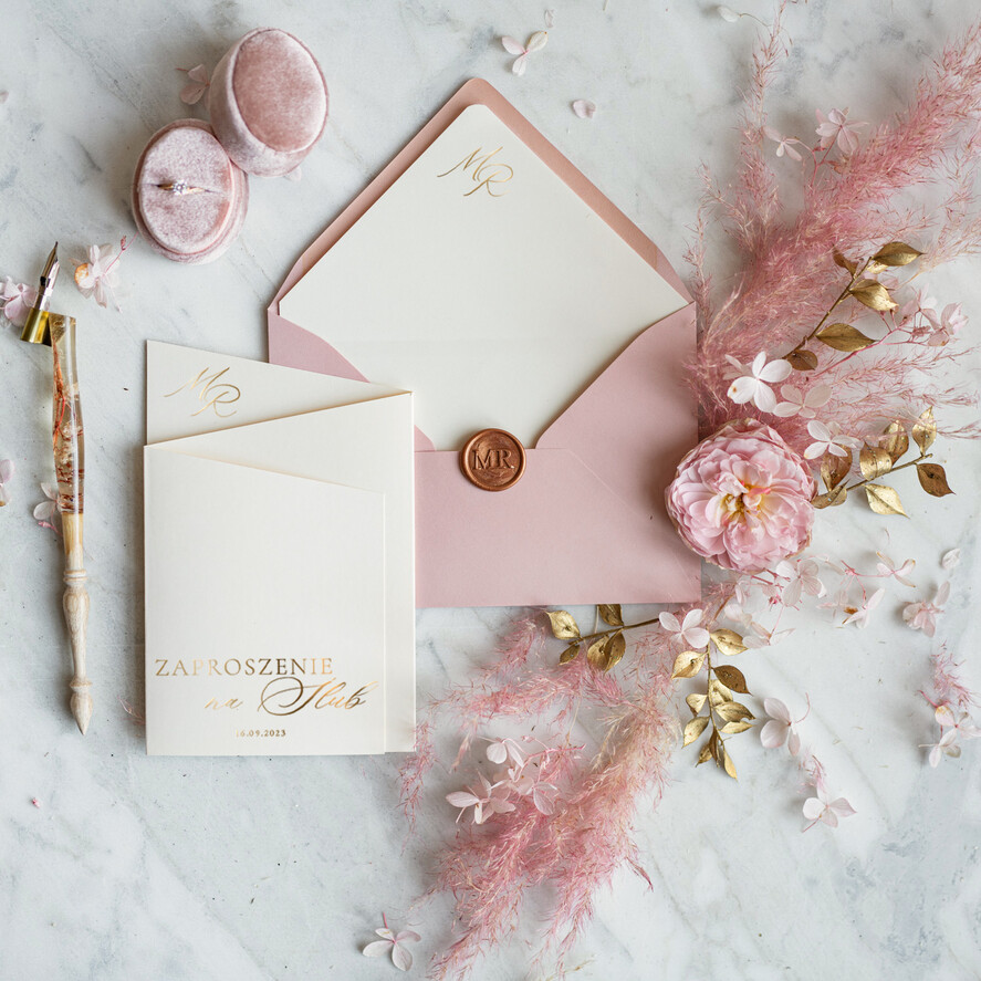 Zaproszenia ślubne Złote Glamour zaproszenia i zawiadomienia na ślub,  nowoczesne zaproszenia ślubne, składane zaproszenia na ślub1