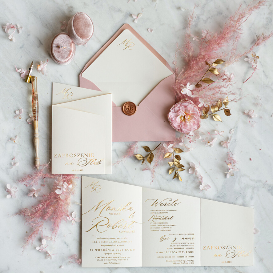 Zaproszenia ślubne Złote Glamour zaproszenia i zawiadomienia na ślub,  nowoczesne zaproszenia ślubne, składane zaproszenia na ślub0