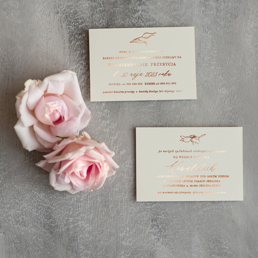 Zaproszenia ślubne Złote Glamour Rose Gold Minimalistyczne zaproszenia ślubne, złocone zaproszenie ślubne Proste zaproszenie na ślub Róż i Kalka 1