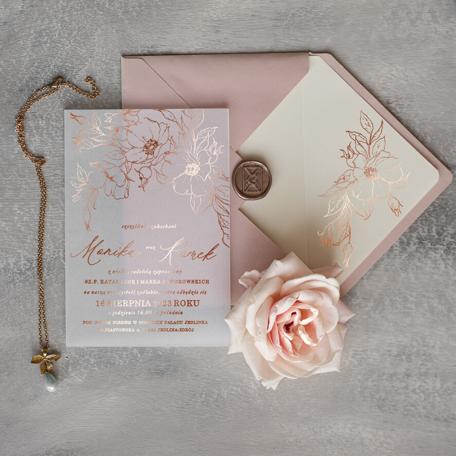 Zaproszenia ślubne Złote Glamour Rose Gold Minimalistyczne zaproszenia ślubne, złocone zaproszenie ślubne Proste zaproszenie na ślub Róż i Kalka 2