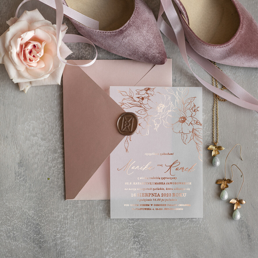 Zaproszenia ślubne Złote Glamour Rose Gold Minimalistyczne zaproszenia ślubne, złocone zaproszenie ślubne Proste zaproszenie na ślub Róż i Kalka 3
