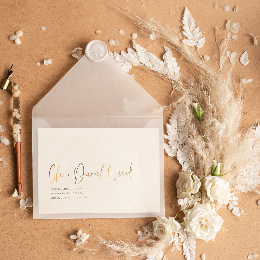 Zaproszenia ślubne Złote Glamour niepowtarzalne zaproszenia ślubne, złoty i srebrny laminat zaproszenia ze wstążką 4