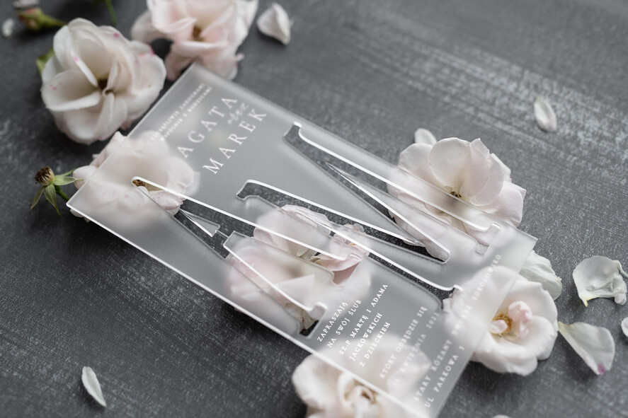 Zaproszenia ślubne Złote Glamour piękne zaproszenia ślubne glamour luksusowe przezroczyste akrylowe zaproszenia na ślub druk UV 1