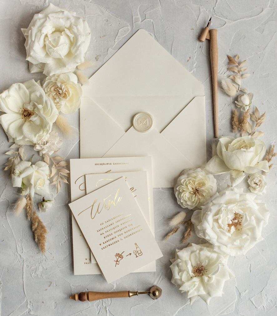 Zaproszenia ślubne Złote Glamour Minimalistyczne  Złote Zaproszenia Ślubne,  Proste  Złocone Zaproszenia na Ślub  Zaproszenie ślubne  12