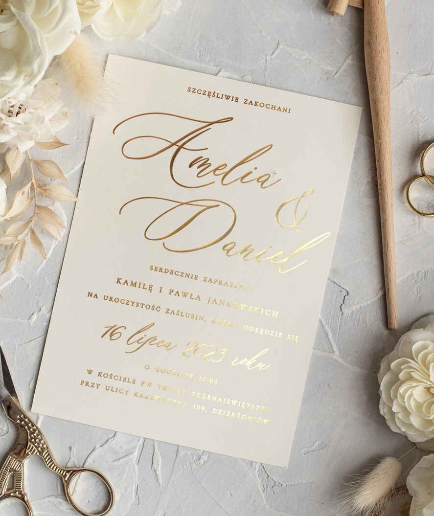 Zaproszenia ślubne Złote Glamour Minimalistyczne  Złote Zaproszenia Ślubne,  Proste  Złocone Zaproszenia na Ślub  Zaproszenie ślubne  4