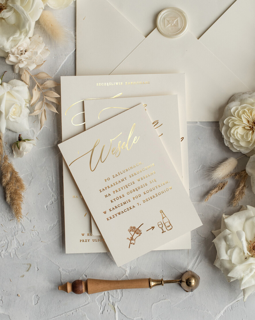 Zaproszenia ślubne Złote Glamour Minimalistyczne  Złote Zaproszenia Ślubne,  Proste  Złocone Zaproszenia na Ślub  Zaproszenie ślubne  5