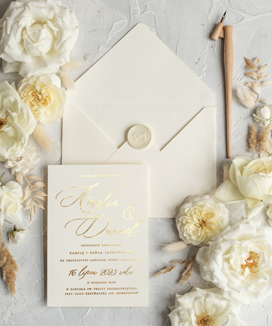 Zaproszenia ślubne Złote Glamour Minimalistyczne  Złote Zaproszenia Ślubne,  Proste  Złocone Zaproszenia na Ślub  Zaproszenie ślubne  9