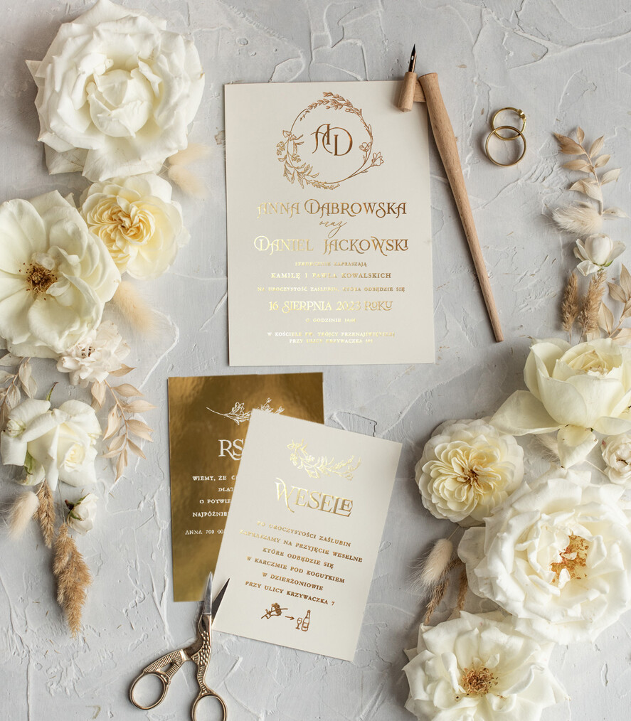Zaproszenia ślubne Złote Glamour Złote zaproszenia ślubne robione na zamówienie, luksusowe wesele proste złocone zaproszenie ślubne6