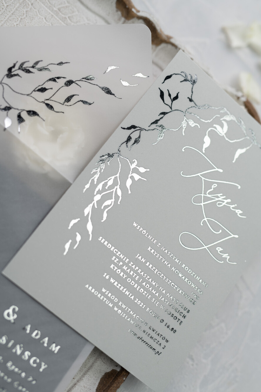 Zaproszenia ślubne Złote Glamour delikatne zaproszenia ślubne srebrne błyszczące litery ślub glamour4