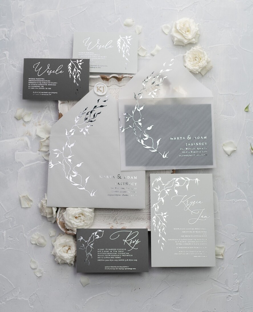 Zaproszenia ślubne Złote Glamour delikatne zaproszenia ślubne srebrne błyszczące litery ślub glamour5