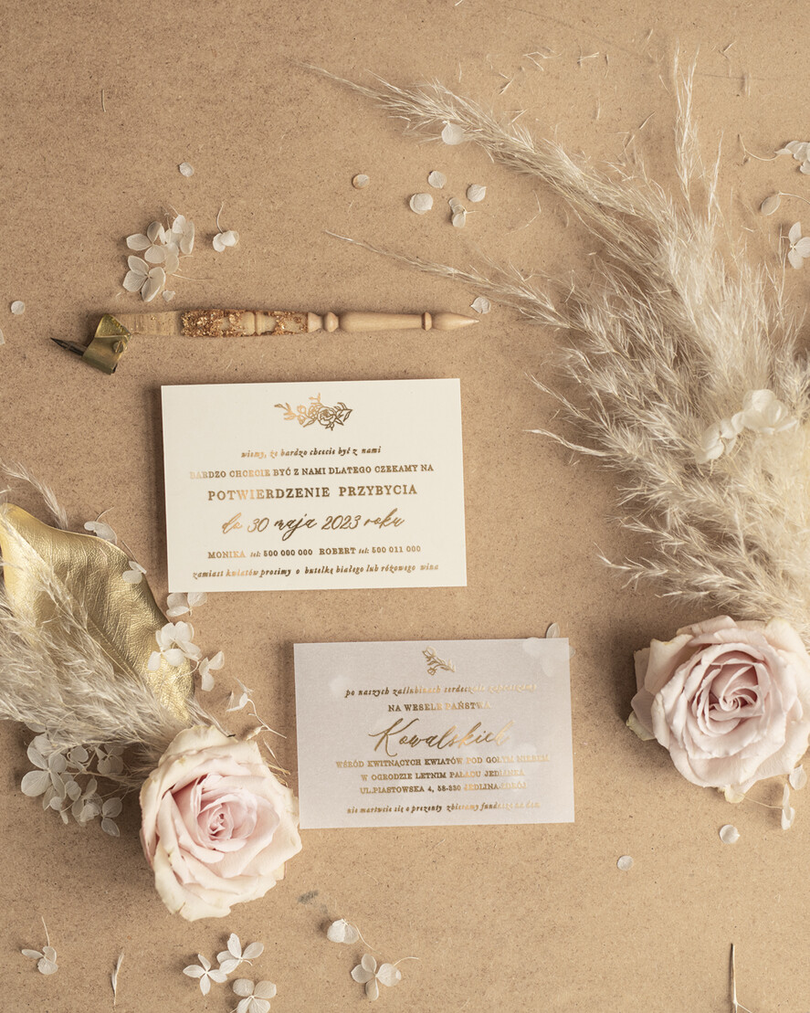 Zaproszenia ślubne Złote Glamour Minimalistyczne złocone Zaproszenia ślubne Boho Zaproszenie na Ślub Złote3