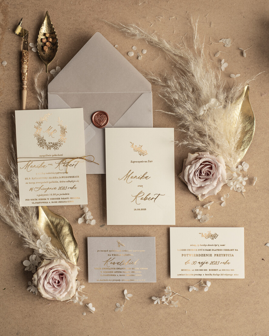 Zaproszenia ślubne Złote Glamour Minimalistyczne złocone Zaproszenia ślubne Boho Zaproszenie na Ślub Złote4