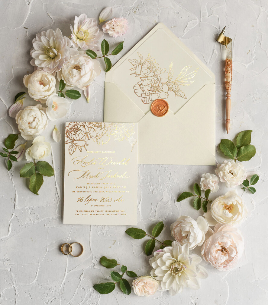 Zaproszenia ślubne Złote Glamour Eleganckie Zaproszenia ślubne złote napisy na zaproszeniu1