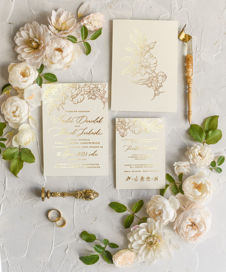 Zaproszenia ślubne Złote Glamour Eleganckie Zaproszenia ślubne złote napisy na zaproszeniu2